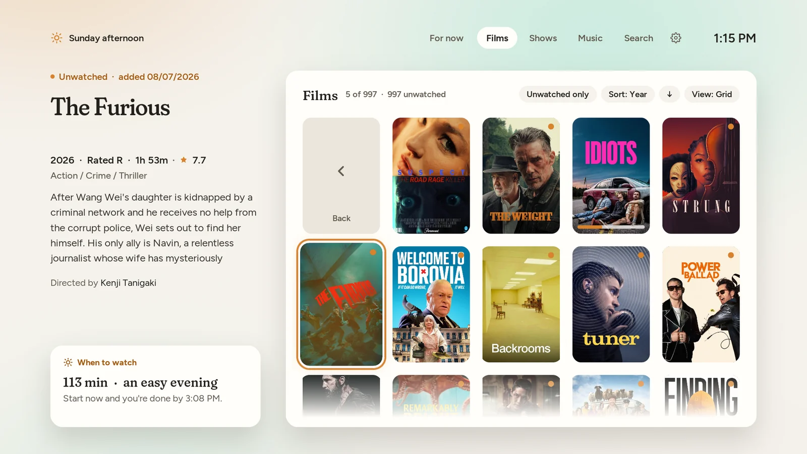 Daylight skin on a TV: Films library