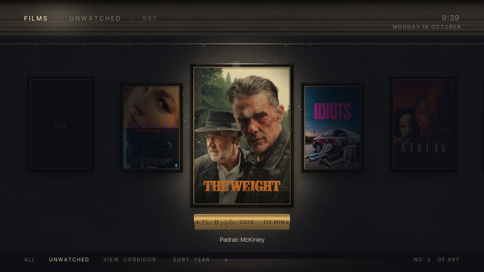 Nocturne skin on a TV: Films library: the corridor