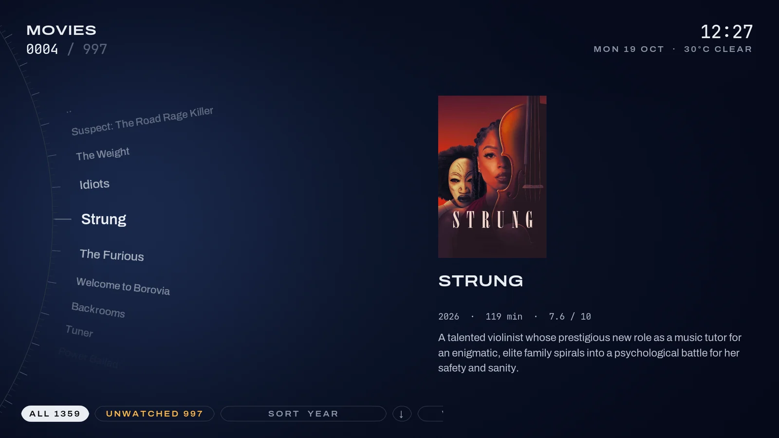 Orbit skin on a TV: Films library: dial list view