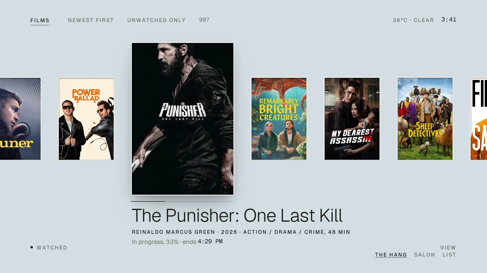 Passe-partout skin on a TV: Films library: the hang