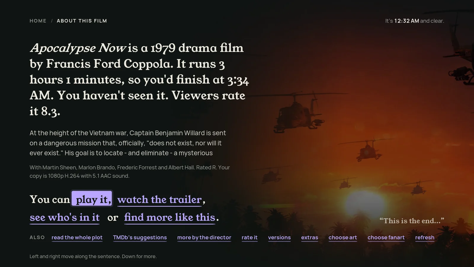 Sentence skin on a TV: Film info as a paragraph