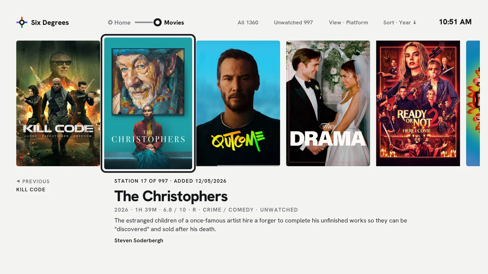 Six Degrees skin on a TV: Films library: Platform view